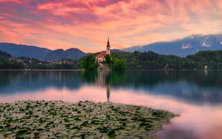 Картинка Словения, Lake, отражении, Озеро, облако, Природа, облачно, Облака, Bled, отражается, Отражение
