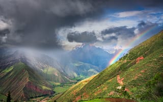 Картинка Перу, гора, Горы, облачно, Облака, Природа, радуги, облако, Радуга