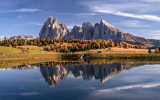 Картинка Италия, Dolomites, отражении, отражается, Скала, скале, гора, Утес, скалы, Горы, Отражение, Озеро, Природа, Пейзаж