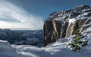 Картинка Норвегия, Pulpit, снеге, снегу, Снег, Зима, снега, зимние, Природа, Rock, Фьорд