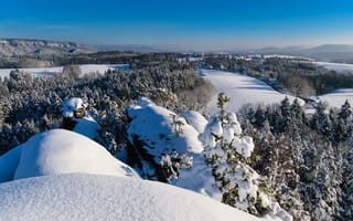 Картинка Германия, Rathen, Деревья, гора, снеге, дерево, Снег, Природа, снега, снегу, Пейзаж, дерева, Зима, Горы, зимние, деревьев