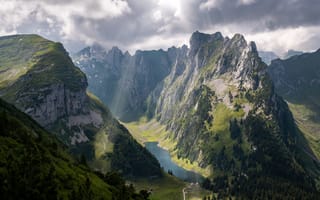 Картинка Швейцария, Fälensee, Горы, Облака, Озеро, облачно, Природа, гора, облако