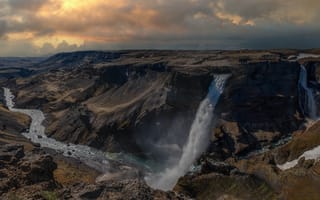 Картинка Исландия, Haifoss, река, Реки, каньона, Утес, Скала, речка, скале, скалы, Водопады, каньоны, Каньон, Природа