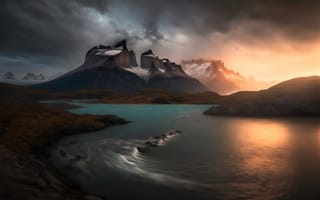 Картинка Аргентина, Patagonia, облачно, Галантус, Природа, Подснежники, гора, Озеро, Облака, Горы, облако