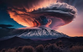 Картинка вулкана, гора, Горы, дымит, Облака, Стихия, Природа, Дым, облачно, вулканы, облако, Вулкан