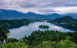 Картинка Словения, Bled, Озеро, Горы, Пейзаж, Природа, гора, Остров