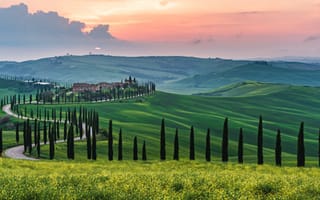 Картинка Тоскана, Италия, холм, холмов, Холмы, Пейзаж, Природа, Дороги