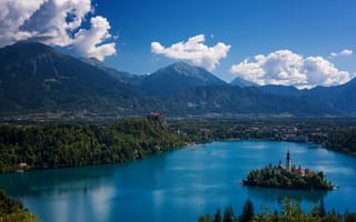 Картинка Словения, Bled, Остров, Природа, облако, Горы, Озеро, облачно, гора, Облака