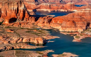 Картинка США, Lake, Природа, Утес, каньоны, америка, штаты, скалы, каньона, Озеро, Каньон, скале, Powell, Скала