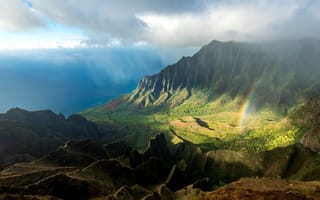 Картинка гавайские, острова, Kauai, гора, Гавайи, Природа, Горы, облако, Облака, облачно