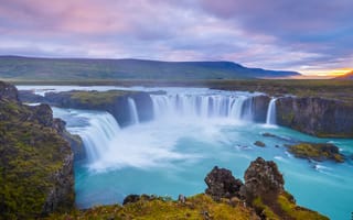 Картинка Исландия, Godafoss, гора, Водопады, Waterfall, Природа, Горы