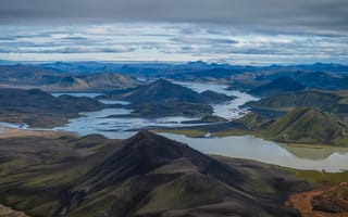 Картинка Исландия, Панорама, Природа, Горы, Landmannalaugar, панорамная, гора, Пейзаж