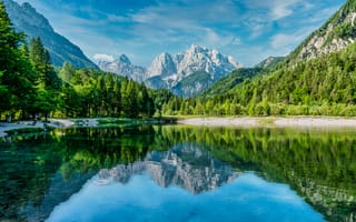 Картинка Словения, Lake, Озеро, гора, Горы, отражении, Отражение, Пейзаж, Jasna, отражается, Природа