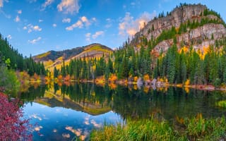 Картинка США, Colorado, Горы, Lake, гора, Осень, Пейзаж, осенние, америка, Природа, штаты, Озеро
