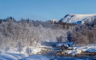 Картинка Норвегия, Valdres, Горы, снеге, Снег, зимние, речка, река, Зима, Реки, снегу, гора, снега, Природа