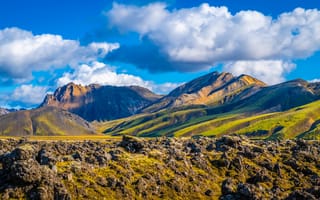 Картинка Исландия, Landmannalaugar, Пейзаж, облачно, Природа, Горы, Облака, гора, облако
