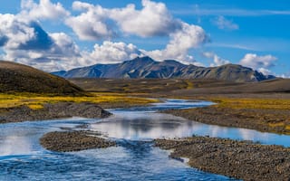 Картинка Исландия, Landmannalaugar, облачно, Природа, Облака, Горы, облако, река, гора, Реки, речка