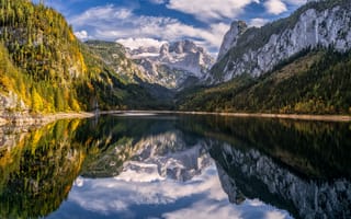Картинка альп, Австрия, гора, Горы, Озеро, Пейзаж, Salzkammergut, Осень, Альпы, Природа, осенние