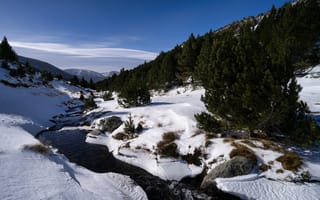Картинка Андорра, Vall, d'Incles, зимние, снегу, Горы, Реки, снеге, Зима, река, гора, снега, речка, Природа, Снег
