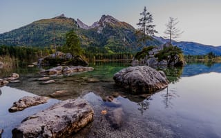 Картинка Германия, Hinterse, Озеро, Камни, Природа, гора, Камень, Горы