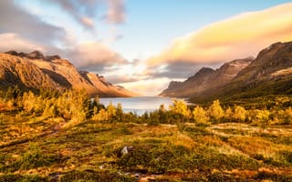 Картинка Норвегия, Ersfjorden, гора, Облака, Пейзаж, облако, Горы, Природа, Фьорд, облачно