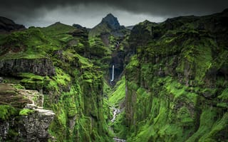 Картинка Исландия, скале, Каньон, Природа, каньона, скалы, Мох, Утес, мха, Скала, каньоны, мхом