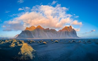 Картинка Исландия, Vestrahorn, облачно, Горы, гора, Природа, облако, Облака