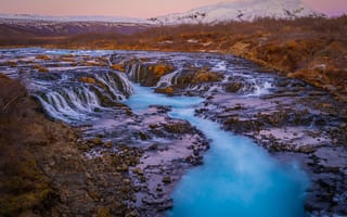 Картинка Исландия, Bruarfoss, гора, Водопады, Природа, Горы, речка, Waterfall, Реки, река
