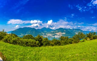 Картинка Италия, панорамная, Природа, d'Iseo, Lago, Панорама, Озеро, Горы, гора