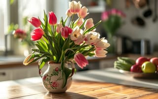 Картинка Букеты, Тюльпаны, вазе, Цветы, букет, тюльпан, цветок, Ваза, вазы