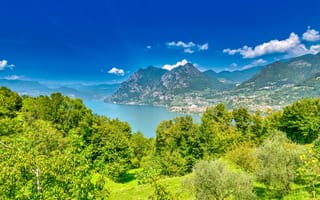 Картинка Италия, Lago, d'Iseo, Природа, Озеро, Небо, Горы, гора