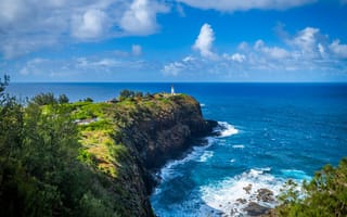 Картинка гавайские, острова, штаты, Океан, США, Гавайи, америка, облачно, Облака, Маяки, маяк, облако, Lighthouse, Kilauea, Природа
