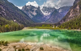 Картинка альп, Италия, Dolomites, гора, Озеро, Горы, Альпы, Пейзаж, Природа