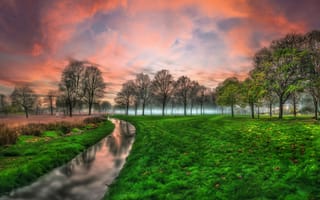 Картинка Германия, HDRI, дерева, HDR, Реки, облачно, Облака, речка, дерево, Деревья, облако, Природа, река, деревьев