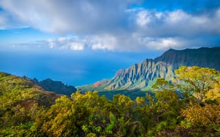 Картинка гавайские, острова, гора, облако, штаты, Горы, Природа, америка, облачно, Kalalau, Гавайи, Lookout, Облака, США