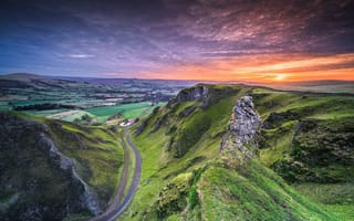 Картинка Англия, Peak, Горы, гора, Рассветы, рассвет, закат, парк, Дороги, National, закаты, District, Park, Скала, скале, Парки, Природа, Утес, скалы