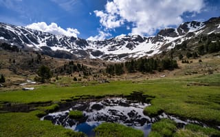 Картинка Андорра, Sorteny, Природа, Горы, гора, Пейзаж, Valley, облако, облачно, Облака