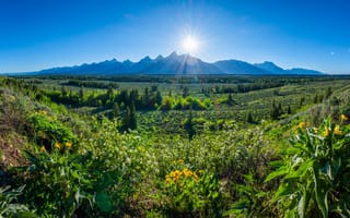 Картинка америка, Grand, Горы, парк, Солнце, Park, гора, Парки, Teton, штаты, солнца, Природа, National, США