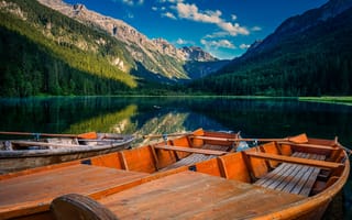 Картинка Австрия, Jägersee, Лодки, гора, Горы, Природа, Озеро