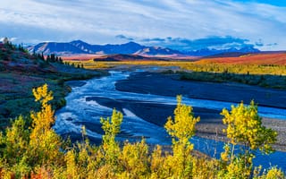 Картинка США, Denali, Природа, речка, Горы, National, Park, парк, Реки, Пейзаж, гора, америка, река, штаты, Парки