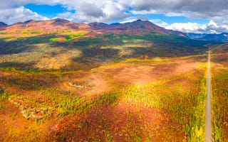 Картинка США, панорамная, Park, парк, Панорама, Парки, Denali, Осень, америка, штаты, National, Горы, Пейзаж, Природа, осенние, гора