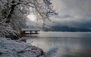 Картинка Германия, Alpsee, Снег, Зима, Озеро, снегу, облако, снеге, Облака, облачно, снега, Природа, зимние