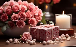Картинка День, всех, Свечи, Розы, Цветы, цветок, коробки, Подарки, роза, букет, подарок, подарков, влюблённых, Валентина, Коробка, Букеты, святого, коробке