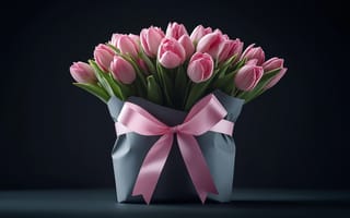 Картинка Международный, женский, Розовый, марта, букет, Букеты, Праздники, ленточка, розовых, бантики, розовые, день, Тюльпаны, тюльпан, цветок, Лента, розовая, Бантик, бант, Цветы