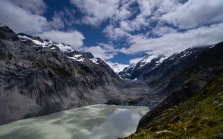 Картинка Новая, Зеландия, облачно, Природа, облако, гора, Aoraki, Горы, Озеро, Облака