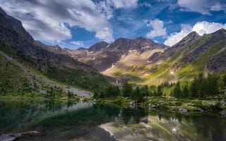 Картинка Италия, Lago, Пейзаж, облако, Горы, гора, Облака, облачно, Озеро, d'Arpy, Природа