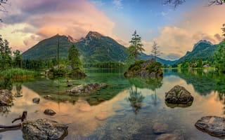 Картинка Бавария, Германия, гора, Hintersee, Природа, Камень, Камни, Горы, Озеро