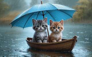 Картинка котенок, Ai, животное, два, Лодки, вдвоем, зонтом, зонтик, две, котенка, котят, Животные, Зонт, Двое, Котята, Дождь