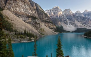 Картинка Банф, Канада, Парки, гора, парк, Горы, Moraine, Lake, Озеро, Скала, скалы, скале, Природа, Утес