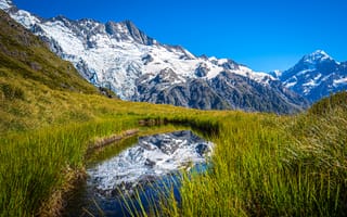 Картинка Новая, Зеландия, гора, Трава, Tarns, Горы, Sealy, траве, Озеро, Природа